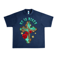 Navy he is risen cross with roses Urban Heavy Tee - BarkalooDesign