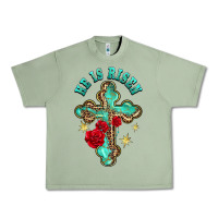 Oil Green he is risen cross with roses Urban Heavy Tee - BarkalooDesign