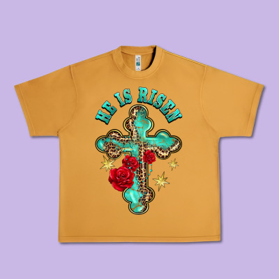 He Is Risen Cross With Roses Urban Heavy Tee Designed By Barkaloodesign