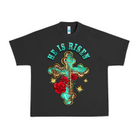 Pigment Black he is risen cross with roses Urban Heavy Tee - BarkalooDesign