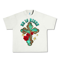Pistachio he is risen cross with roses Urban Heavy Tee - BarkalooDesign