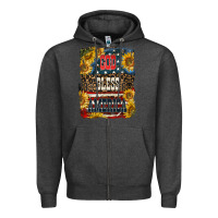 Charcoal Heather Western God Bless America Zipper Hoodie - LillyAllenDesigns