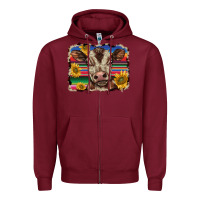 Burgundy western background baby calf Zipper Hoodie - BarkalooDesign