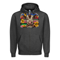 Charcoal Heather western background baby calf Zipper Hoodie - BarkalooDesign