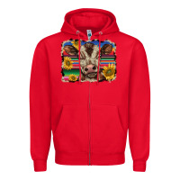 Red western background baby calf Zipper Hoodie - BarkalooDesign