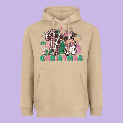 My First Christmas Cow Heavyweight Hoodie Designed By Maliassmallbusiness