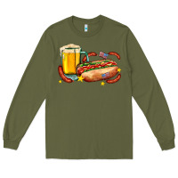 Army Green hot dog and beer with stars and usa flags Long Sleeve Tee - AdoDesignShop