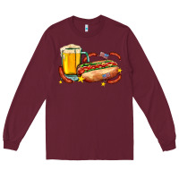 Burgundy hot dog and beer with stars and usa flags Long Sleeve Tee - AdoDesignShop