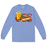 Colony Blue hot dog and beer with stars and usa flags Long Sleeve Tee - AdoDesignShop
