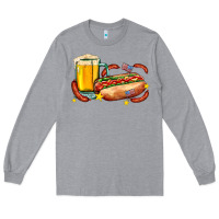 Heather Grey hot dog and beer with stars and usa flags Long Sleeve Tee - AdoDesignShop