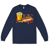 Navy hot dog and beer with stars and usa flags Long Sleeve Tee - AdoDesignShop