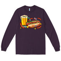 Plum hot dog and beer with stars and usa flags Long Sleeve Tee - AdoDesignShop