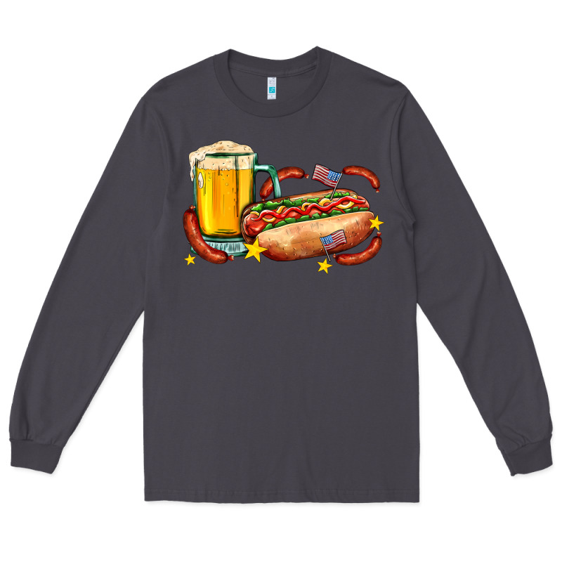 Hot Dog And Beer With Stars And Usa Flags Long Sleeve Tee by AdoDesignShop | Teevron