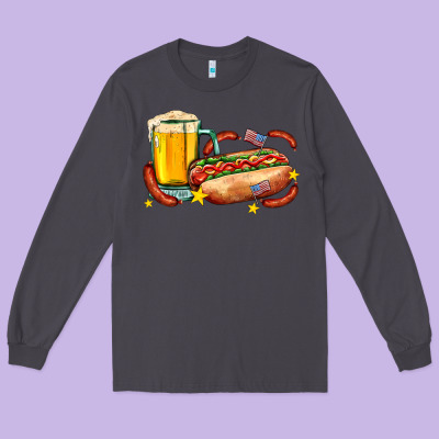 Hot Dog And Beer With Stars And Usa Flags Long Sleeve Tee Designed By Adodesignshop