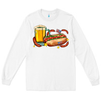 White hot dog and beer with stars and usa flags Long Sleeve Tee - AdoDesignShop