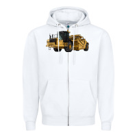 White Wheel Tractor Scraper Zipper Hoodie - LillyAllenDesigns