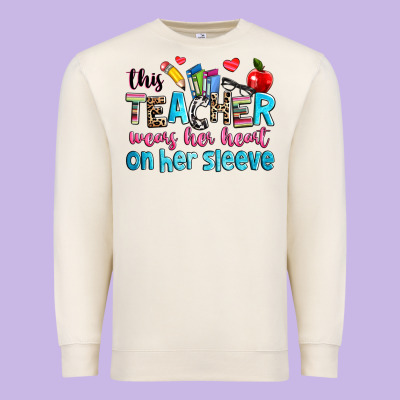 This Teacher Wears Her Her On Her Sleeve Premium Sweatshirt Designed By Nancycooperartshop