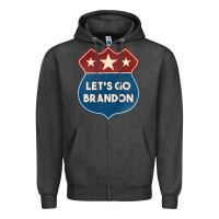 Charcoal Heather Let's Go Brandon Shield Patch Zipper Hoodie - Jasminsmagicworld