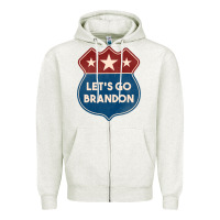 Oatmeal Heather Let's Go Brandon Shield Patch Zipper Hoodie - Jasminsmagicworld