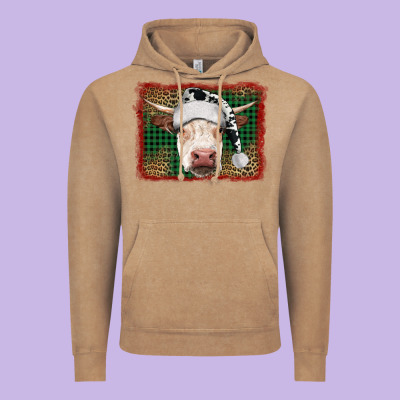 Christmas Cow With Background Vintage Hoodie Designed By Ranaportraitstore