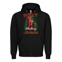 Black merry clucking christmas rooster Zipper Hoodie - BarkalooDesign