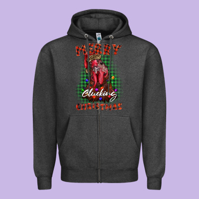 Merry Clucking Christmas Rooster Zipper Hoodie Designed By Barkaloodesign