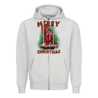 Dove Grey merry clucking christmas rooster Zipper Hoodie - BarkalooDesign