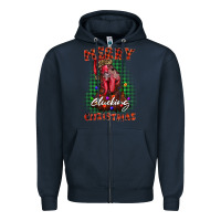 Navy merry clucking christmas rooster Zipper Hoodie - BarkalooDesign