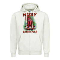 Oatmeal Heather merry clucking christmas rooster Zipper Hoodie - BarkalooDesign