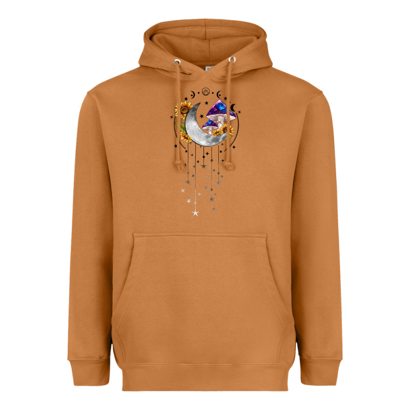 Moon And Mushrooms With Sunflower Heavyweight Hoodie by MaliasSmallBusiness | Teevron