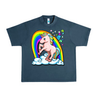 Midnight Navy cute unicorn with rainbow Urban Heavy Tee - FaDigitalArtStudio