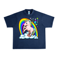 Navy cute unicorn with rainbow Urban Heavy Tee - FaDigitalArtStudio