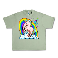 Oil Green cute unicorn with rainbow Urban Heavy Tee - FaDigitalArtStudio