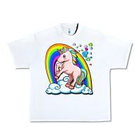 White cute unicorn with rainbow Urban Heavy Tee - FaDigitalArtStudio