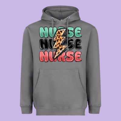 Nurse Leopard Lightning Bolt Heavyweight Hoodie Designed By Maliassmallbusiness