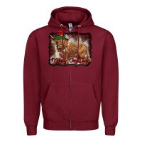 Burgundy merry christmas highland cow Zipper Hoodie - BarkalooDesign