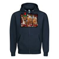 Navy merry christmas highland cow Zipper Hoodie - BarkalooDesign
