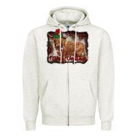 Oatmeal Heather merry christmas highland cow Zipper Hoodie - BarkalooDesign
