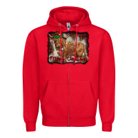 Red merry christmas highland cow Zipper Hoodie - BarkalooDesign