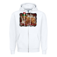 Merry Christmas Highland Cow Zipper Hoodie | Teevron
