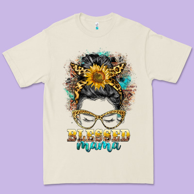 Blessed Mama Messy Bun Premium Tee Designed By Barkaloodesign