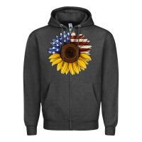 Charcoal Heather american flag sunflower Zipper Hoodie - Jasminsmagicworld