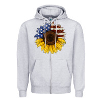 Heather Grey american flag sunflower Zipper Hoodie - Jasminsmagicworld