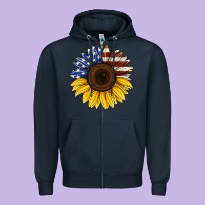American Flag Sunflower Zipper Hoodie Designed By Jasminsmagicworld