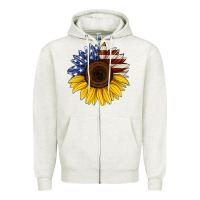 Oatmeal Heather american flag sunflower Zipper Hoodie - Jasminsmagicworld
