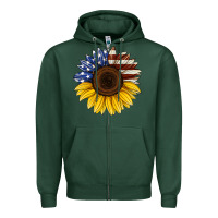 Sports Green american flag sunflower Zipper Hoodie - Jasminsmagicworld