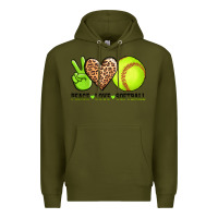 Army Green peace love softball Premium Hoodie - AdoDesignShop