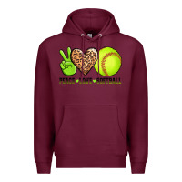 Burgundy peace love softball Premium Hoodie - AdoDesignShop