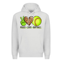 Dove Grey peace love softball Premium Hoodie - AdoDesignShop