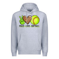 Heather Grey peace love softball Premium Hoodie - AdoDesignShop